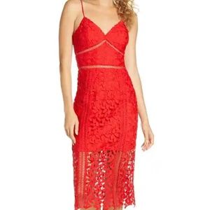 BARDOT ROXY SLEEVELESS LACE MIDI DRESS